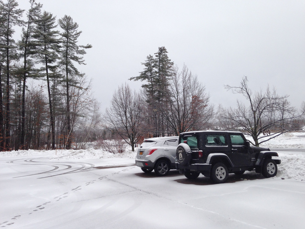 parking lot covered in snow